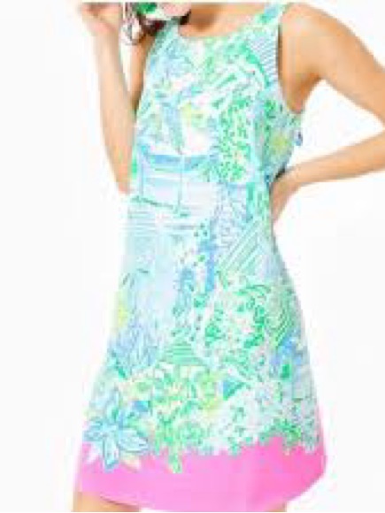 Lilly Pulitzer Green, Aqua & Pink Tropical Print Dress